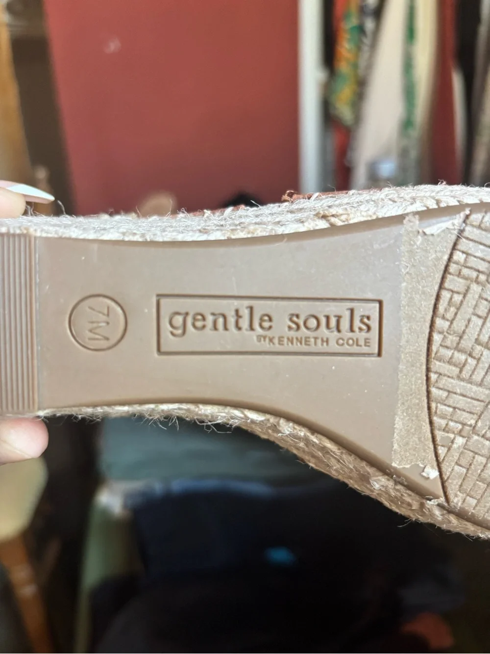 Kenneth Cole Cream Espadrille Wedge Sandals with Tan Accents